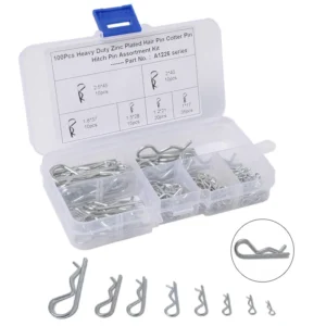 100Pcs R Cotter Pins Tractor Pin Car Clips Assortment Kit Hitch Hair Tractor steel Clip Cotter Grab Kit With Plastic Box