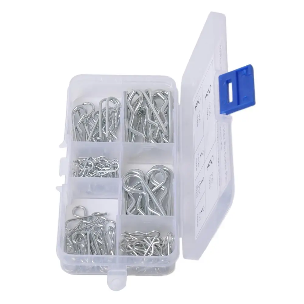 100Pcs R Cotter Pins Tractor Pin Car Clips Assortment Kit Hitch Hair Tractor steel Clip Cotter Grab Kit With Plastic Box - Image 6