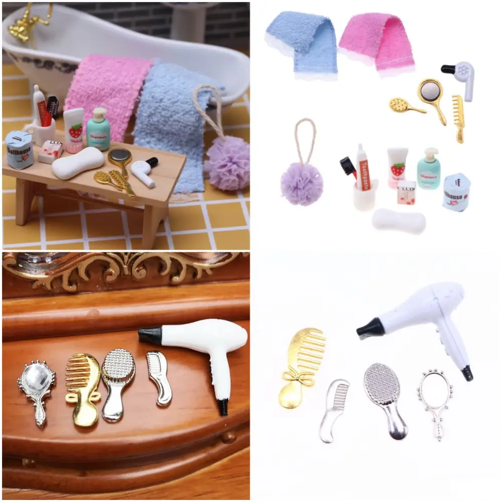1/12 Dollhouse Makeup Kit Multicolor Plastic Doll Hair Dryer Comb Doll Accessories Photo Props Doll Dressing Tool Set Gift - Image 3
