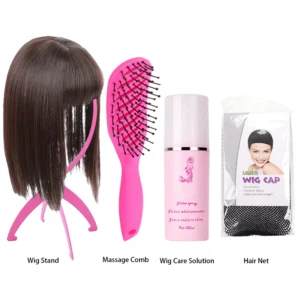 Nunify 4Pcs Hair Care Oil Spray Black Wig Caps For Making Wigs Plastic White Wig Stand Hair Massage Comb Wig Installation Kit